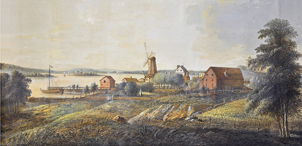 Mölna gård sedd från öster efter en målning av A F Cederholm från 1817