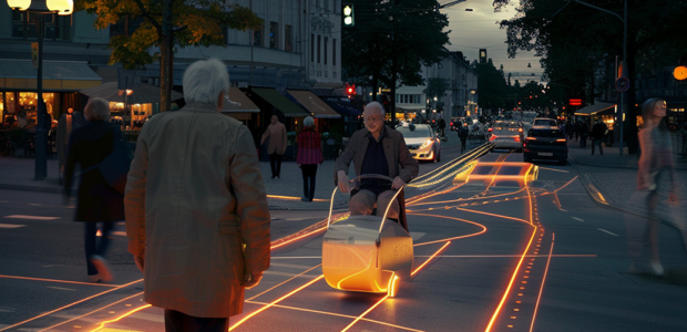 En AI-genererad bild över framtida mobilitet som tagit fram i samarbete med EGGS.