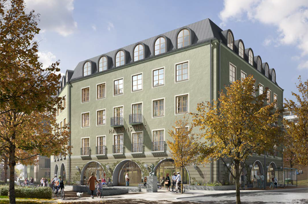 Idéskiss av flerbostadshus i Kärnan, Högsätra
