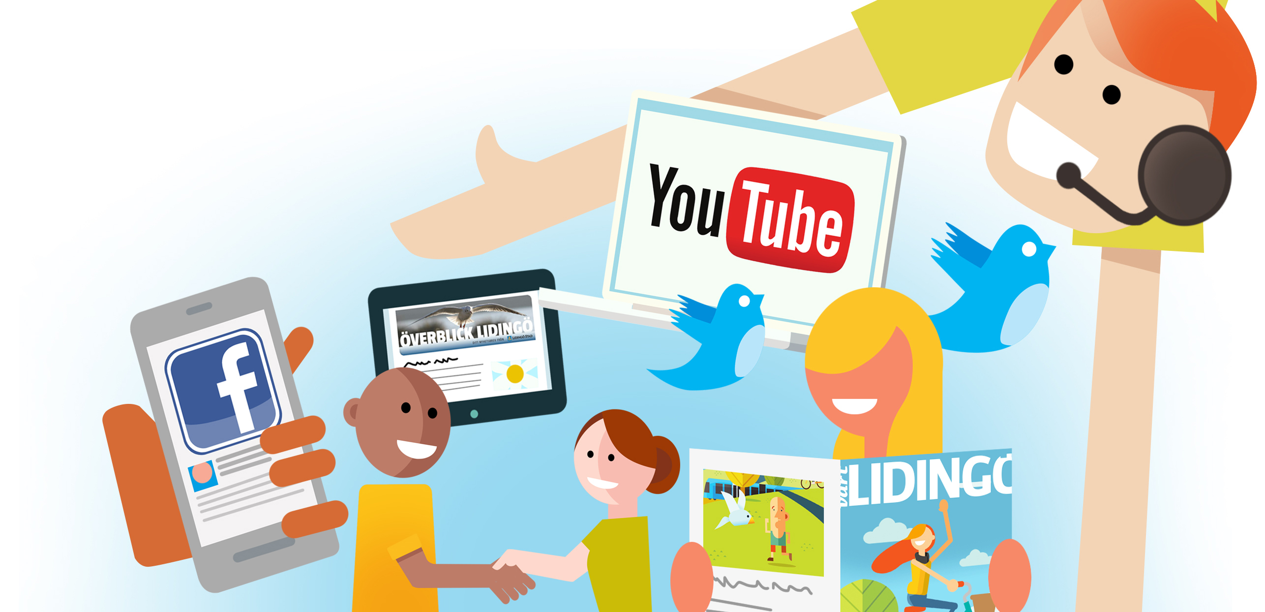Grafik över olika digitala kanaler så som Facebook, Youtube och stadens hemsida.
