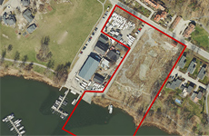 Flygbild över planområdet Brädgården och Båtbyggaren