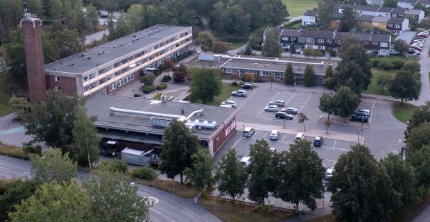 Flygfoto över Rudboda med aktuellt planområde markerat med röd markering