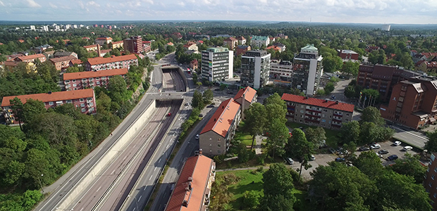 Flygbild över centrala Lidingö