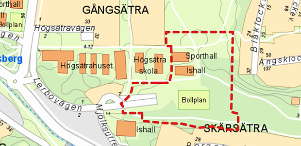 Kartbild över placeringen av idrottsområdet.