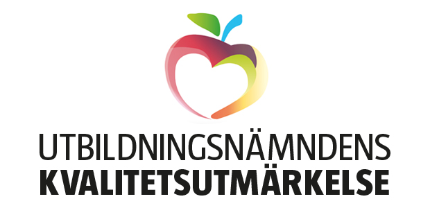 Grafisk bild på ett äpple med texten utbildningsnämndens kvalitetsutmärkelse 2020 under