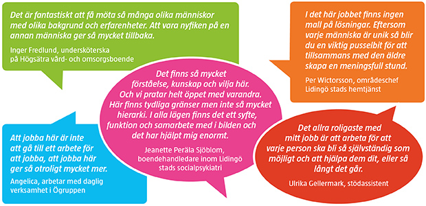 Pratbubblor med medarbetarcitat.