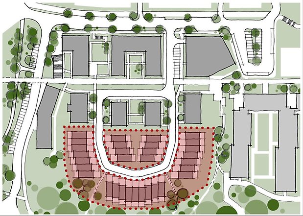 Ritning över området för markanvisningstävlingen i Högsätra
